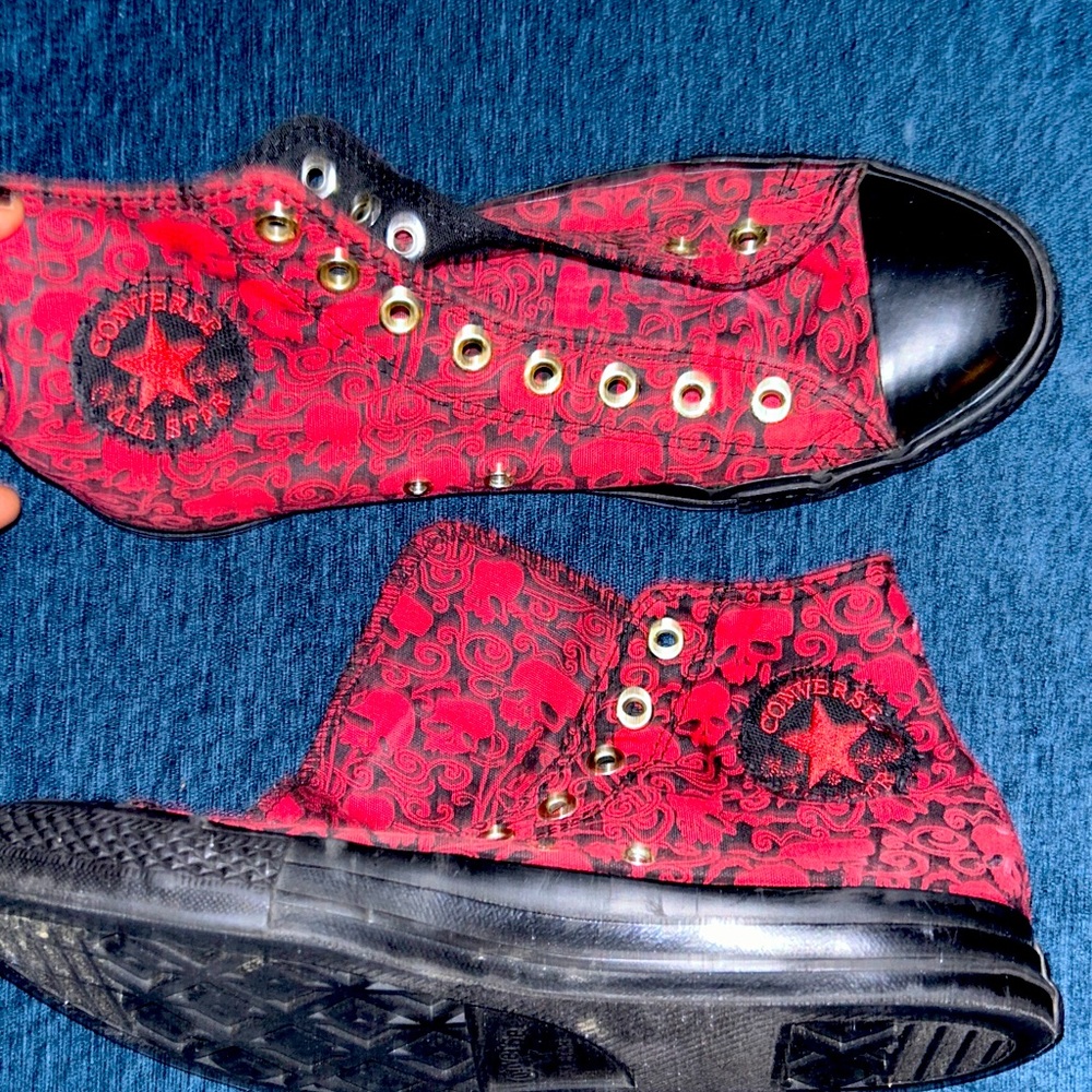 Red skull themed chuck taylors